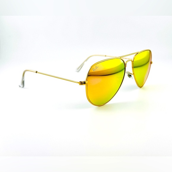 Ray-Ban Sunglasses Aviator Flash Lenses RB3025 Matte Gold Frame Yellow Lenses - Picture 10 of 16